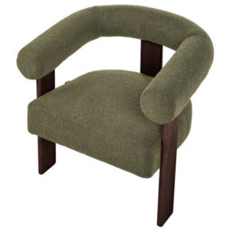 Wyld And Coco Boucle Armchair In Green With Dark Brown Retro Wooden Legs, Compact Living Room Accent (W77 X D68 X H76Cm) - thumbnail 7