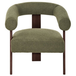 Wyld And Coco Boucle Armchair In Green With Dark Brown Retro Wooden Legs, Compact Living Room Accent (W77 X D68 X H76Cm) - thumbnail 1