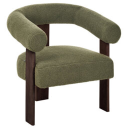 Wyld And Coco Boucle Armchair In Green With Dark Brown Retro Wooden Legs, Compact Living Room Accent (W77 X D68 X H76Cm) - thumbnail 5