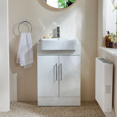 Homestylestore 550mm White Floorstanding Bathroom Vanity Unit And Chrome T Bar Handle - image 1