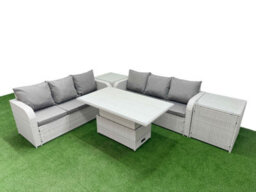Fimous Outdoor Garden Furniture Sets 6 Seater Adjustable Lifting Dining Or Coffee Table High Back Lounge Sofa 2 Side Table - thumbnail 2