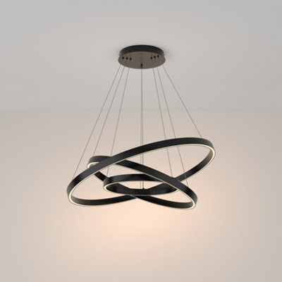 Luminosa Lighting Luminosa Maytoni Rim Triple Ring Modern Integrated Led Pendant Ceiling Light Black, 80Cm, 3000K