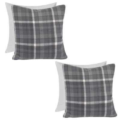 OHS Woven Check Cushion Covers Tartan Pack Of 2 Filled Pillow, 45 X 45Cm - Charcoal - image 1