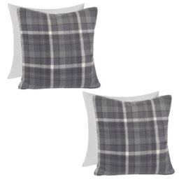 OHS Woven Check Cushion Covers Tartan Pack Of 2 Filled Pillow, 45 X 45Cm - Charcoal - thumbnail 1