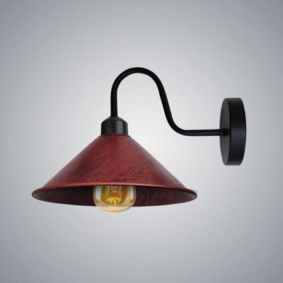 Rustic Red Industrial Swan Neck Wall Sconce E27 Light Fixture Complete With Bulb - image 1