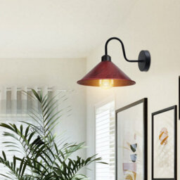Rustic Red Industrial Swan Neck Wall Sconce E27 Light Fixture Complete With Bulb - thumbnail 2