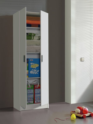 Direct Furniture Suppliers Ltd Vita White 2 Door 4 Shelf Kitchen Utility Room Cabinet - Modular Cleaning Storage - H: 180Cm X W: 59Cm X D: 37Cm - image 1