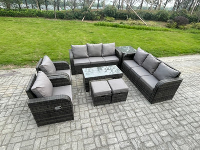 Fimous 10 Seater Wicker Pe Rattan Sofa Set Outdoor Patio Garden Furniture With 2 Reclining Chairs Coffee Table Side Table - image 1