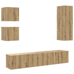 Berkfield 5 Piece Tv Cabinet Set Wall-Mounted Artisan Oak Engineered Wood - thumbnail 2