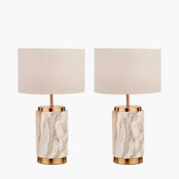 Pacific Lifestyle Set Of 2 Carrara Natural Stone Effect Ceramic Table Lamp - thumbnail 5