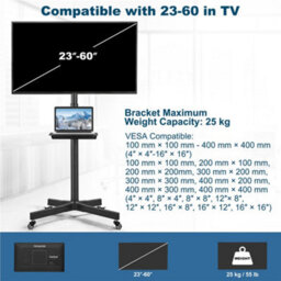 Yaheetech Black Adjustable Rolling Tv Stand With Bracket & Tray - thumbnail 4