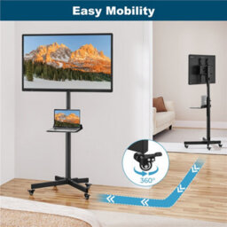 Yaheetech Black Adjustable Rolling Tv Stand With Bracket & Tray - thumbnail 7