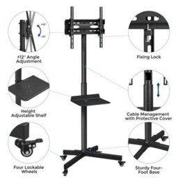 Yaheetech Black Adjustable Rolling Tv Stand With Bracket & Tray - thumbnail 5