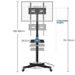 Yaheetech Black Adjustable Rolling Tv Stand With Bracket & Tray - thumbnail 3