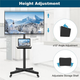 Yaheetech Black Adjustable Rolling Tv Stand With Bracket & Tray - thumbnail 6