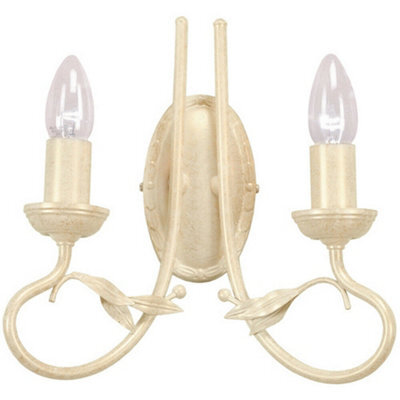 Elegant Twin Wall Light In Ivory And Gold With Metal Leaf Frame For Led Bulbs