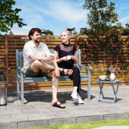 Outsunny 2-Seater Wooden Garden Bench Outdoor Patio Loveseat Grey - thumbnail 1