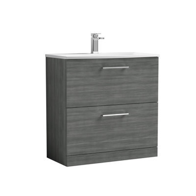 Balterley Modern Bathroom 2 Soft Close Drawer Floor Standing Vanity & Basin, Anthracite, 800mm - image 1