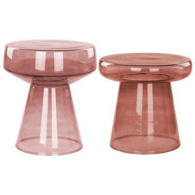 Beliani Set Of 2 Side Tables Laguna/caldera Glass Red - image 1