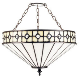 Happy Homewares Modern Opal White Tiffany Glass Pendant Shade With Small Circular Clear Beads - thumbnail 1