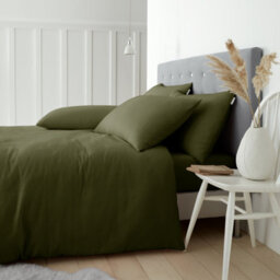 Catherine Lansfield Brushed Cotton Plain Dark Green Duvet Cover Set Super King Bedding Set