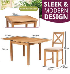 Hallowood Furniture Waverly Small Extending Table With 4 Cross Back Oak Chairs With Beige Fabric Seat - thumbnail 3