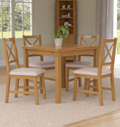 Hallowood Furniture Waverly Small Extending Table With 4 Cross Back Oak Chairs With Beige Fabric Seat - thumbnail 1