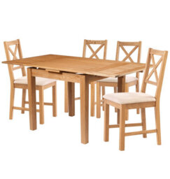 Hallowood Furniture Waverly Small Extending Table With 4 Cross Back Oak Chairs With Beige Fabric Seat - thumbnail 8
