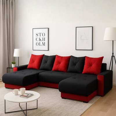 Insygnia U Shaped Corner Sofa Bed Red And Black Upholstery With Storage Pull Out Sleep Function And Spring Filled Comfort - image 1