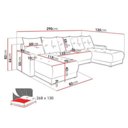 Insygnia U Shaped Corner Sofa Bed Red And Black Upholstery With Storage Pull Out Sleep Function And Spring Filled Comfort - thumbnail 5