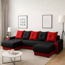 Insygnia U Shaped Corner Sofa Bed Red And Black Upholstery With Storage Pull Out Sleep Function And Spring Filled Comfort - thumbnail 1