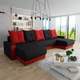 Insygnia U Shaped Corner Sofa Bed Red And Black Upholstery With Storage Pull Out Sleep Function And Spring Filled Comfort - thumbnail 2
