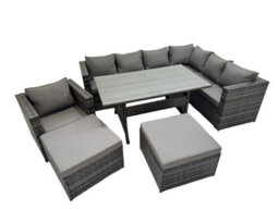 Fimous Rattan Garden Furniture Set Outdoor 9 Seater Patio Corner Sofa Sets With Table Chair 2 Big Stools Dark Grey Mixed - thumbnail 1