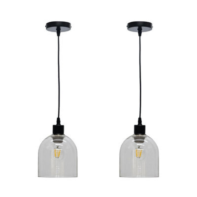First Choice Lighting Set Of 2 Belten - Clear Glass Cloche With Black Pendant Fittings - image 1