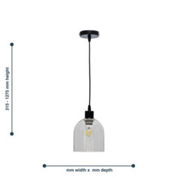 First Choice Lighting Set Of 2 Belten - Clear Glass Cloche With Black Pendant Fittings - thumbnail 6