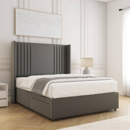 Bsspoke Cheshire Divan Bed Set Grey Plush Velvet 54Inch Panel Headboard & Mattress No Drawers In 3Ft 4Ft 4Ft6 5Ft 6Ft - thumbnail 2