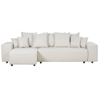 Beliani Corner Sofa Bed 3 Seater Luspa Fabric Light Beige With Storage Right Hand - image 1