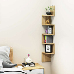 Living And Home 5 Tier Brown Zigzag Design Wooden Floating Wall Corner Shelf Bookcase - thumbnail 2