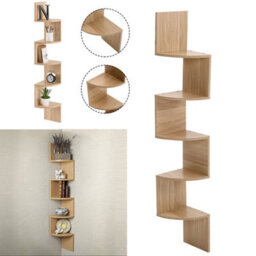 Living And Home 5 Tier Brown Zigzag Design Wooden Floating Wall Corner Shelf Bookcase - thumbnail 5