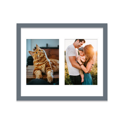 12X10 Inch 2 Opening Photo Collage Frame, Display Two 7X5 Inch Photos, Multi Aperture Family Picture Frame, Grey - image 1