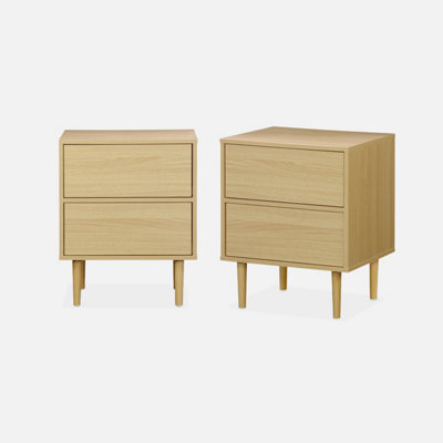 Sweeek - Pair Of Bedside Tables With Wood-Effect Mika Natural 48X40X59 Cm - image 1