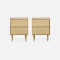 Sweeek - Pair Of Bedside Tables With Wood-Effect Mika Natural 48X40X59 Cm - thumbnail 2