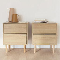 Sweeek - Pair Of Bedside Tables With Wood-Effect Mika Natural 48X40X59 Cm - thumbnail 7