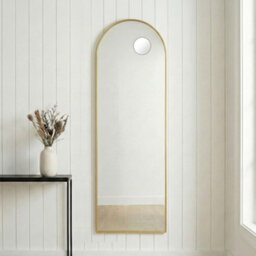 LEDREM Arched Full-Length Standing Mirror With Magnifying Mirror, Tempered Glass, 150 X 40 Cm, Gold - thumbnail 6