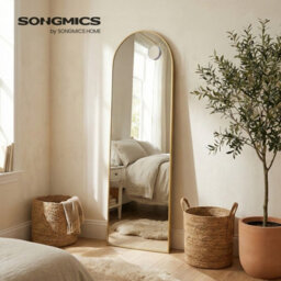Songmics Arched Full-Length Standing Mirror With Magnifying Mirror, Tempered Glass, 150 X 40 Cm, Gold