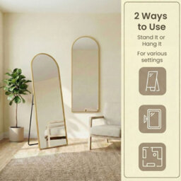 LEDREM Arched Full-Length Standing Mirror With Magnifying Mirror, Tempered Glass, 150 X 40 Cm, Gold - thumbnail 9