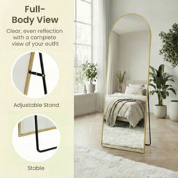LEDREM Arched Full-Length Standing Mirror With Magnifying Mirror, Tempered Glass, 150 X 40 Cm, Gold - thumbnail 8