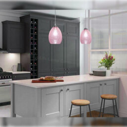 Long Life Lamps Company Retro Chrome Ceiling Pendant Light Fixture Pink Cracked Glass Oval Lamp Shade H3056 - thumbnail 7