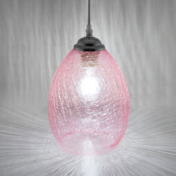 Long Life Lamps Company Retro Chrome Ceiling Pendant Light Fixture Pink Cracked Glass Oval Lamp Shade H3056 - thumbnail 6