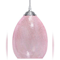 Long Life Lamps Company Retro Chrome Ceiling Pendant Light Fixture Pink Cracked Glass Oval Lamp Shade H3056 - thumbnail 3